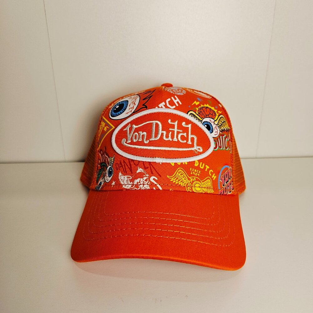 Von Dutch Classic Orange & Multicolor Trucker Snapback Cap